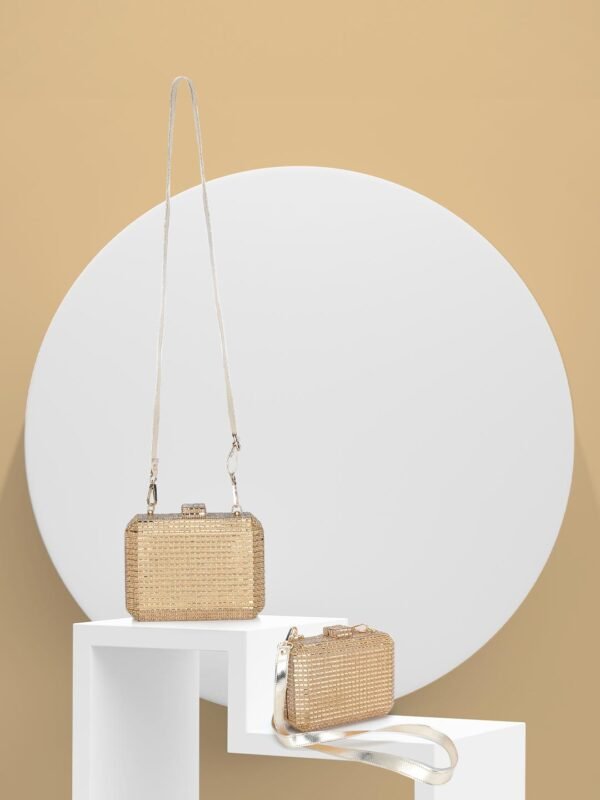 Vaska gold party clutch bag with a shoulder strap - Image 7