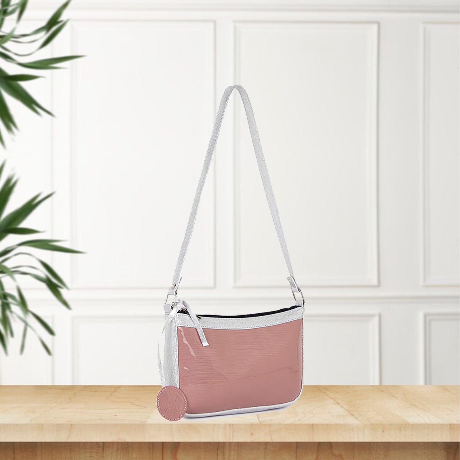 VASKA pink-silver baguette bag