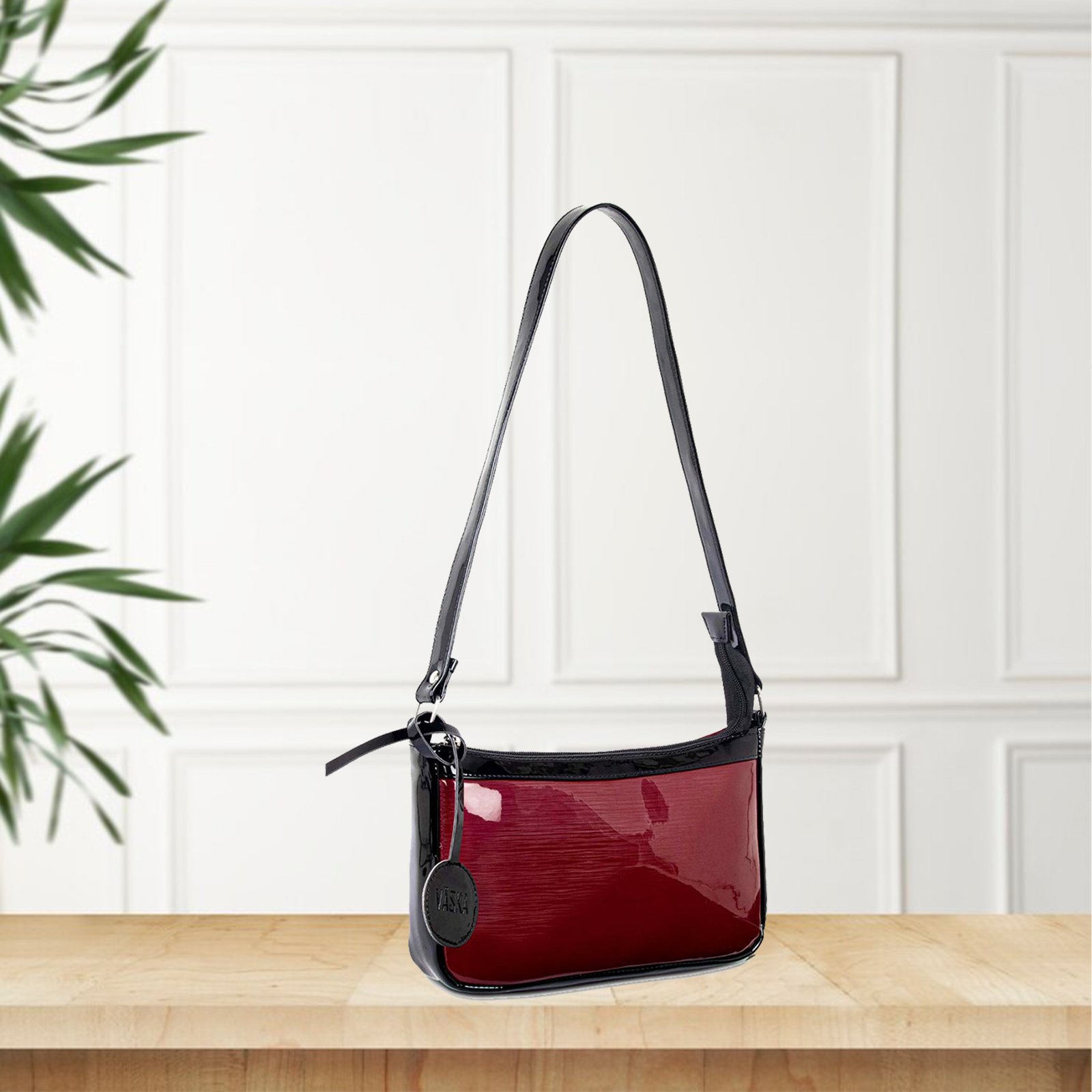 VASKA shimmer maroon baguette bag