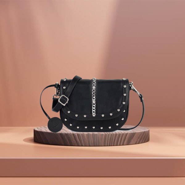 VASKA black round sling bag with studs