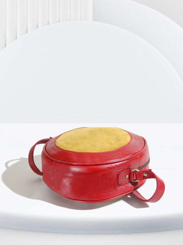 VASKA leather biege & red round sling bag - Image 4